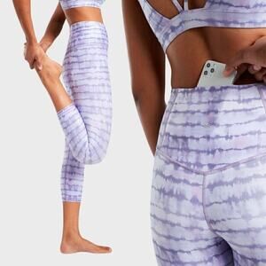 Athleta Elation Printed Capri Tight, Tahiti Dusk (Purple Tie Dye Stripe) MP